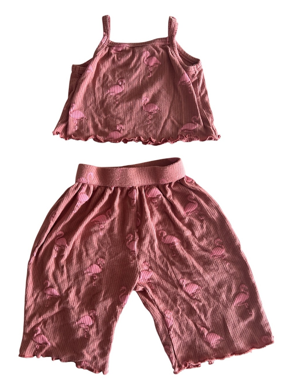 Girls 2-Piece Flamingo Lounge Set | 12–18 Months | Ribbed Tank & Shorts